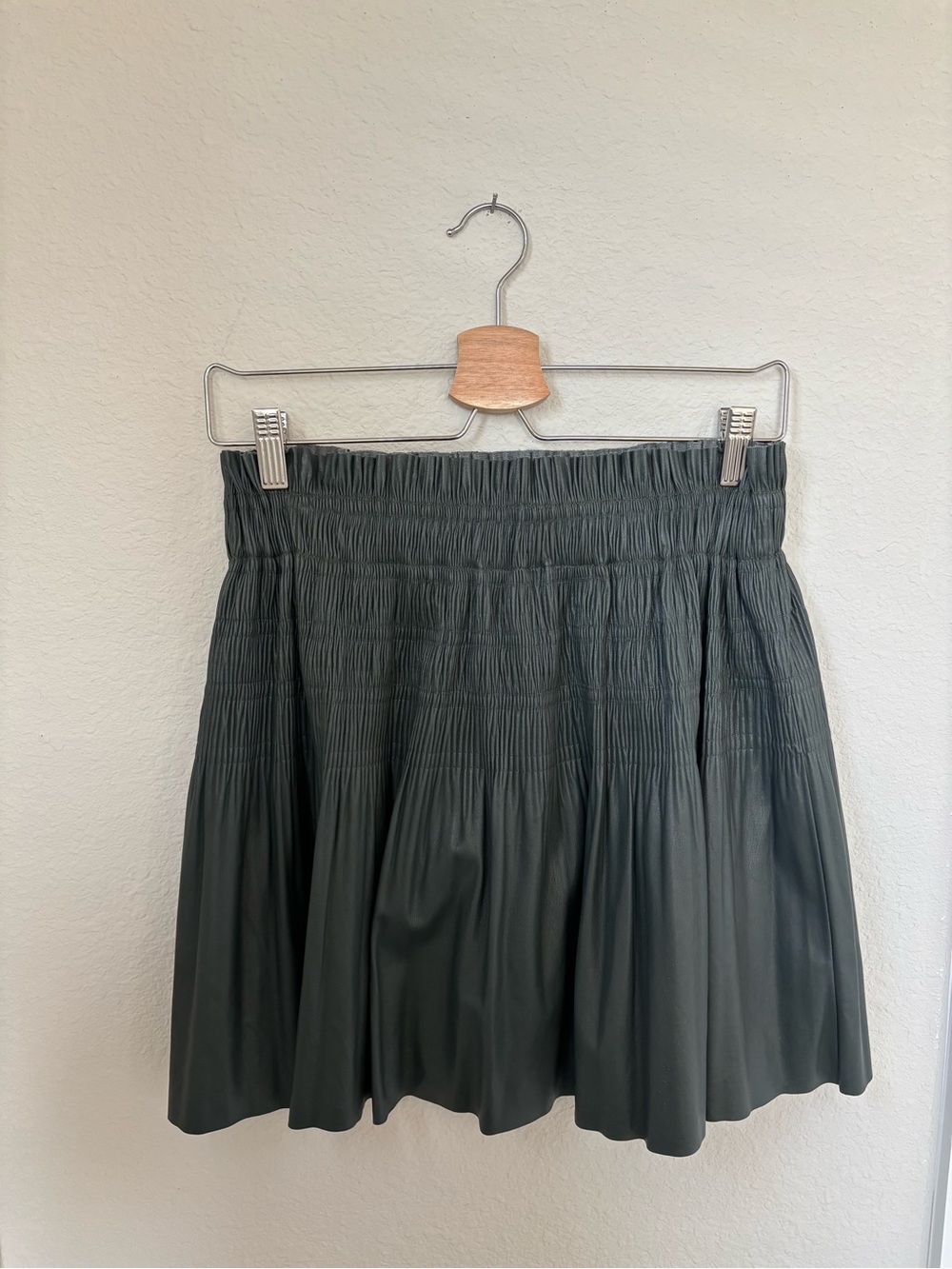 7 For All Mankind Dark Green Smocked A-Line Mini Skirt